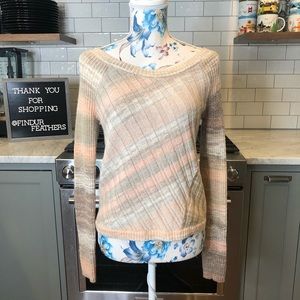 Free People | Pink & Grey Diagonal Knit Sweater